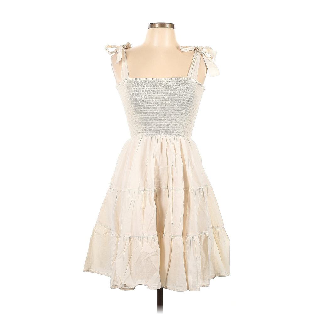 Xirena Lori Smocked Dress Sand Cream Cotton Tiered Size Large L New With Tags